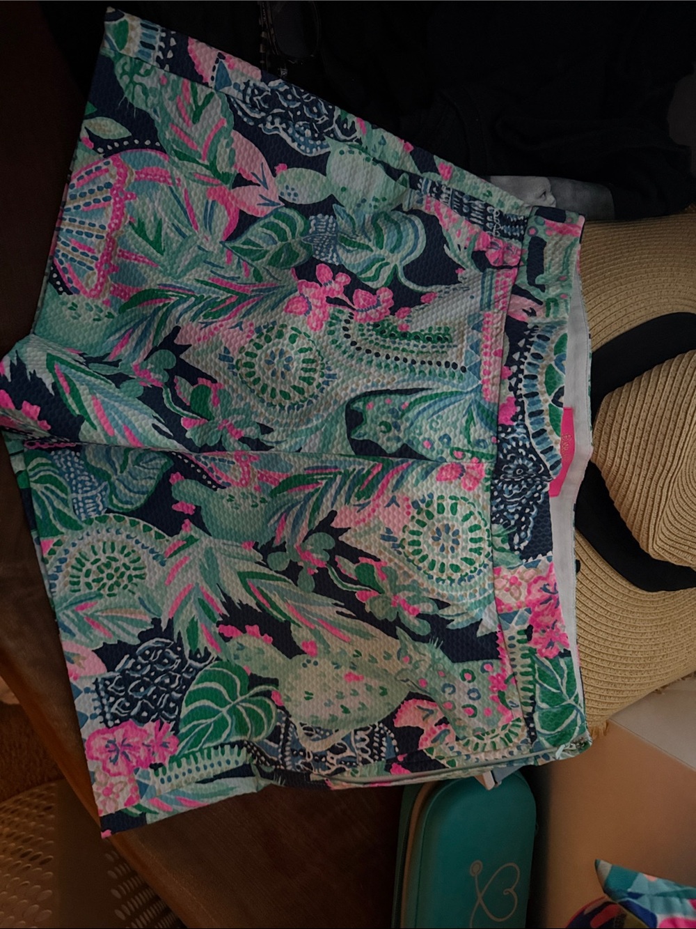 LFloral Print Shorts in Navy, Pink & Green